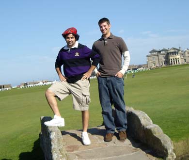 Zac ROgers and Tad Kelly on the TOm Morris bridge at St. Andrews Old Course
